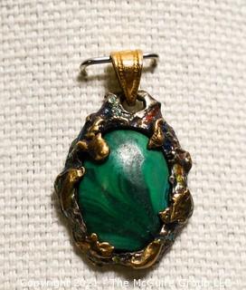 Hand Crafted Gold Filled with Malachite Stone Pendant.  Mark on Back But Illegible. 