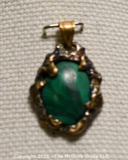 Hand Crafted Gold Filled with Malachite Stone Pendant.  Mark on Back But Illegible. 