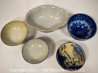 Collection of Hand Painted Asian Porcelain China Items Including Tea Cups, Tea Pots and Bowls.  Some Marked with Chop Marks.