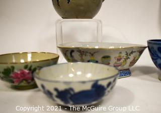 Collection of Hand Painted Asian Porcelain China Items Including Tea Cups, Tea Pots and Bowls.  Some Marked with Chop Marks.