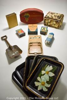 Eclectic Grouping of Modern and Vintage Items: Trays, Tins, etc