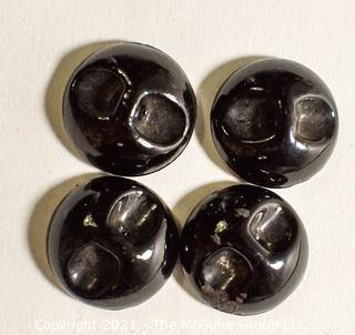 Four (4) Antique Hand Blown Lampwork Glass Buttons with Man walking.  