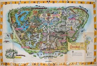 Vintage Original 1958 Disneyland Wall Map C Version with Park Guide.  Some wear to fold crease.  Measures 49" x 29".    Mickey Mouse. Walt Disney