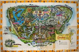 Vintage Original 1958 Disneyland Wall Map C Version with Park Guide.  Some wear to fold crease.  Measures 49" x 29".    Mickey Mouse. Walt Disney