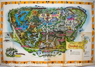 Vintage Original 1958 Disneyland Wall Map C Version with Park Guide.  Some wear to fold crease.  Measures 49" x 29".    Mickey Mouse. Walt Disney