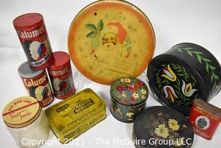 Collection of Vintage Metal Tins, Some Hand Painted. 