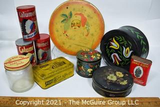 Collection of Vintage Metal Tins, Some Hand Painted. 