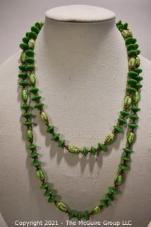 Vintage Murano Hand Made Opera Length Green Art Glass Bead Necklace.  