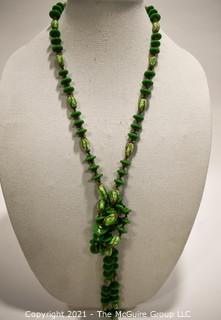 Vintage Murano Hand Made Opera Length Green Art Glass Bead Necklace.  