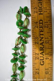 Vintage Murano Hand Made Opera Length Green Art Glass Bead Necklace.  