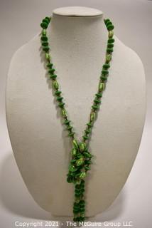 Vintage Murano Hand Made Opera Length Green Art Glass Bead Necklace.  