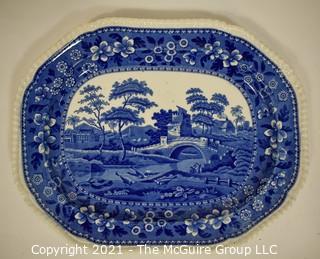 Antique Copeland Spode Blue Tower Blue & White Transferware Porcelain China Oval Serving Platter. 17" L
Tower Blue (No #, Older, Gadroon)
by SPODE