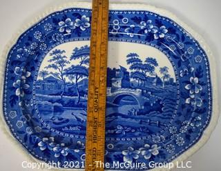 Antique Copeland Spode Blue Tower Blue & White Transferware Porcelain China Oval Serving Platter. 17" L
Tower Blue (No #, Older, Gadroon)
by SPODE