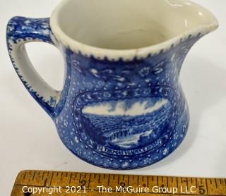 Antique Baltimore And Ohio Railroad Lamberton Blue & White Transferware Porcelain China Creamer or Pitcher. Measures 5" x 4" x 4"