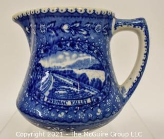 Antique Baltimore And Ohio Railroad Lamberton Blue & White Transferware Porcelain China Creamer or Pitcher. Measures 5" x 4" x 4"