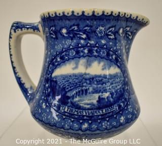 Antique Baltimore And Ohio Railroad Lamberton Blue & White Transferware Porcelain China Creamer or Pitcher. Measures 5" x 4" x 4"