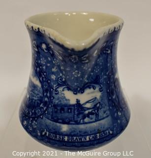 Antique Baltimore And Ohio Railroad Lamberton Blue & White Transferware Porcelain China Creamer or Pitcher. Measures 5" x 4" x 4"