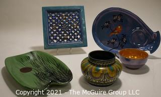 Group of Ceramic Pottery Items.  Includes Moroccan Pierced Tile and a Gouda Clareth Holland bowl. 