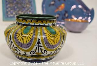 Group of Ceramic Pottery Items.  Includes Moroccan Pierced Tile and a Gouda Clareth Holland bowl. 