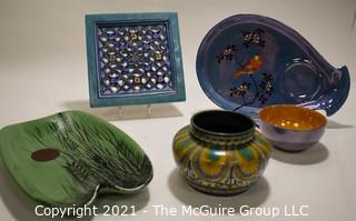 Group of Ceramic Pottery Items.  Includes Moroccan Pierced Tile and a Gouda Clareth Holland bowl. 