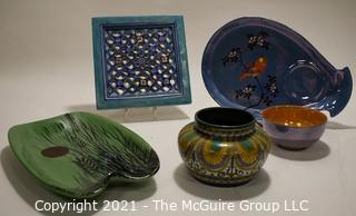 Group of Ceramic Pottery Items.  Includes Moroccan Pierced Tile and a Gouda Clareth Holland bowl. 