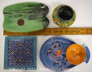 Group of Ceramic Pottery Items.  Includes Moroccan Pierced Tile and a Gouda Clareth Holland bowl. 