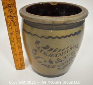 Antique American James (Jas.) Hamilton & Co., Greensboro, PA Salt Glazed Cobalt Decorated Stoneware Canning Crock.  Measures 9" T x 7" D