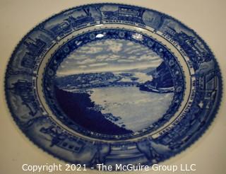 Antique Baltimore And Ohio Railroad Lamberton Blue & White Transferware Porcelain China Soup or Serving Bowl; 9" x 2"deep