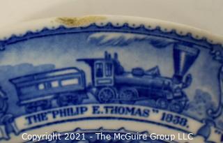 Antique Baltimore And Ohio Railroad Lamberton Blue & White Transferware Porcelain China Soup or Serving Bowl; 9" x 2"deep