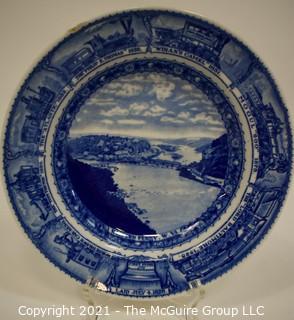 Antique Baltimore And Ohio Railroad Lamberton Blue & White Transferware Porcelain China Soup or Serving Bowl; 9" x 2"deep