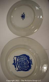 Two (2) Antique Baltimore And Ohio Railroad Lamberton Blue & White Transferware Porcelain China Dinner Plate And Salad Plate. Chip on Edge pf Salad Plate. Measures 9" & 6" in diameter.