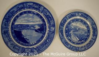 Two (2) Antique Baltimore And Ohio Railroad Lamberton Blue & White Transferware Porcelain China Dinner Plate And Salad Plate. Chip on Edge pf Salad Plate. Measures 9" & 6" in diameter.