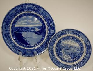 Two (2) Antique Baltimore And Ohio Railroad Lamberton Blue & White Transferware Porcelain China Dinner Plate And Salad Plate. Chip on Edge pf Salad Plate. Measures 9" & 6" in diameter.