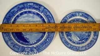 Two (2) Antique Baltimore And Ohio Railroad Lamberton Blue & White Transferware Porcelain China Dinner Plate And Salad Plate. Chip on Edge pf Salad Plate. Measures 9" & 6" in diameter.