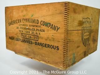 "High Exposives -Dangerous" Finger Jointed Wooden Box imprinted with American Cyanimid Company, 30 Rockefeller Plaza, NY, NY 