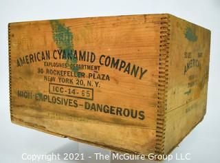 "High Exposives -Dangerous" Finger Jointed Wooden Box imprinted with American Cyanimid Company, 30 Rockefeller Plaza, NY, NY 