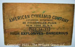 "High Exposives -Dangerous" Finger Jointed Wooden Box imprinted with American Cyanimid Company, 30 Rockefeller Plaza, NY, NY 