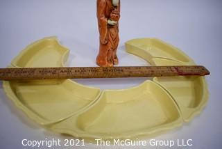 Vintage Mid Century Pottery Serving Trays and Asian Mudman Figurine