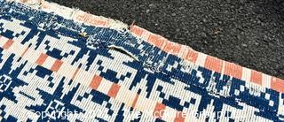 Antique Hand Loomed Woven Tri-color Jacquard Coverlet in Orange Navy & White; 60" x 90"