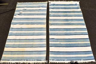 Two (2) Flat Woven Blue & White Stripe Area Rugs; 75" x 35"