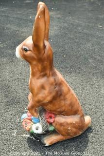 Rabbit with Flowers in a Basket Painted Cement Garden Statue; 24"T 