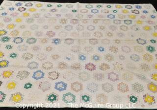 Antique Grandmother’s Flower Garden Quilt.  Measures 69" x 86" Some wear due to age.