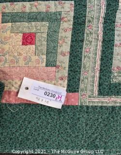 Antique "Log Cabin" Quilt on Green Ground.  Measures 48' X 68" 