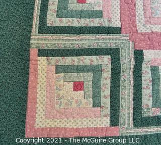 Antique "Log Cabin" Quilt on Green Ground.  Measures 48' X 68" 