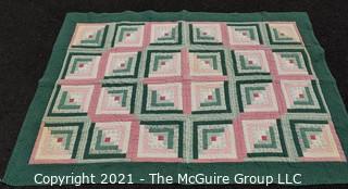 Antique "Log Cabin" Quilt on Green Ground.  Measures 48' X 68" 