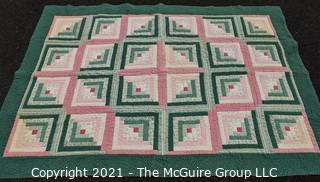 Antique "Log Cabin" Quilt on Green Ground.  Measures 48' X 68" 