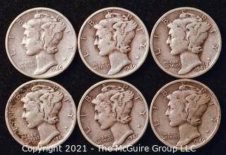 Coin: Six Silver Mercury Head Dimes 1926-1927 (P-D-S)