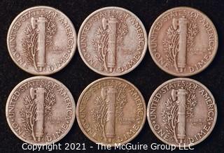 Coin: Six Silver Mercury Head Dimes 1944-1945 (P-D-S)