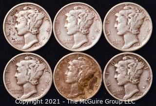 Coin: Six Silver Mercury Head Dimes 1944-1945 (P-D-S)