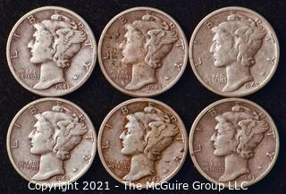 Coin: Six Silver Mercury Head Dimes 1942-1943 (P-D-S)